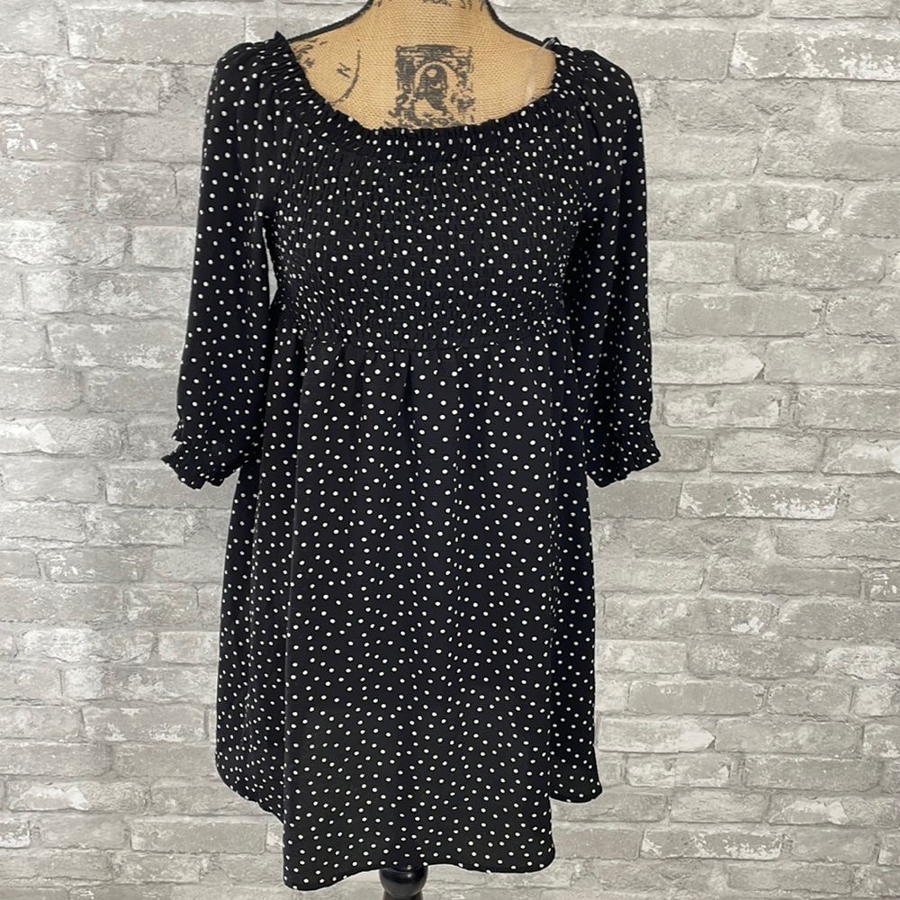 As U Wish Smocked Off Shoulder Polka Dot Dress